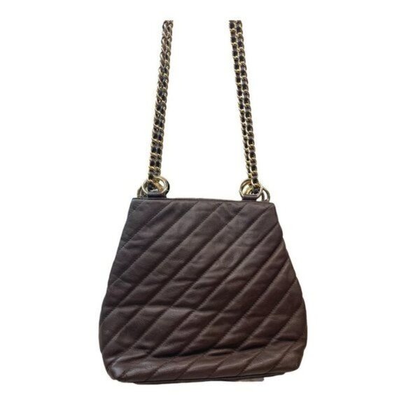 Giani Bernini Brown Quilted Pattern Leather with Gold Chain Dual Handles‎ Purse - Picture 2 of 3
